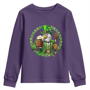 Irish Patriotic Eagle Leprechaun Youth Sweatshirt St Patricks Day Gift TS12 Purple Print Your Wear