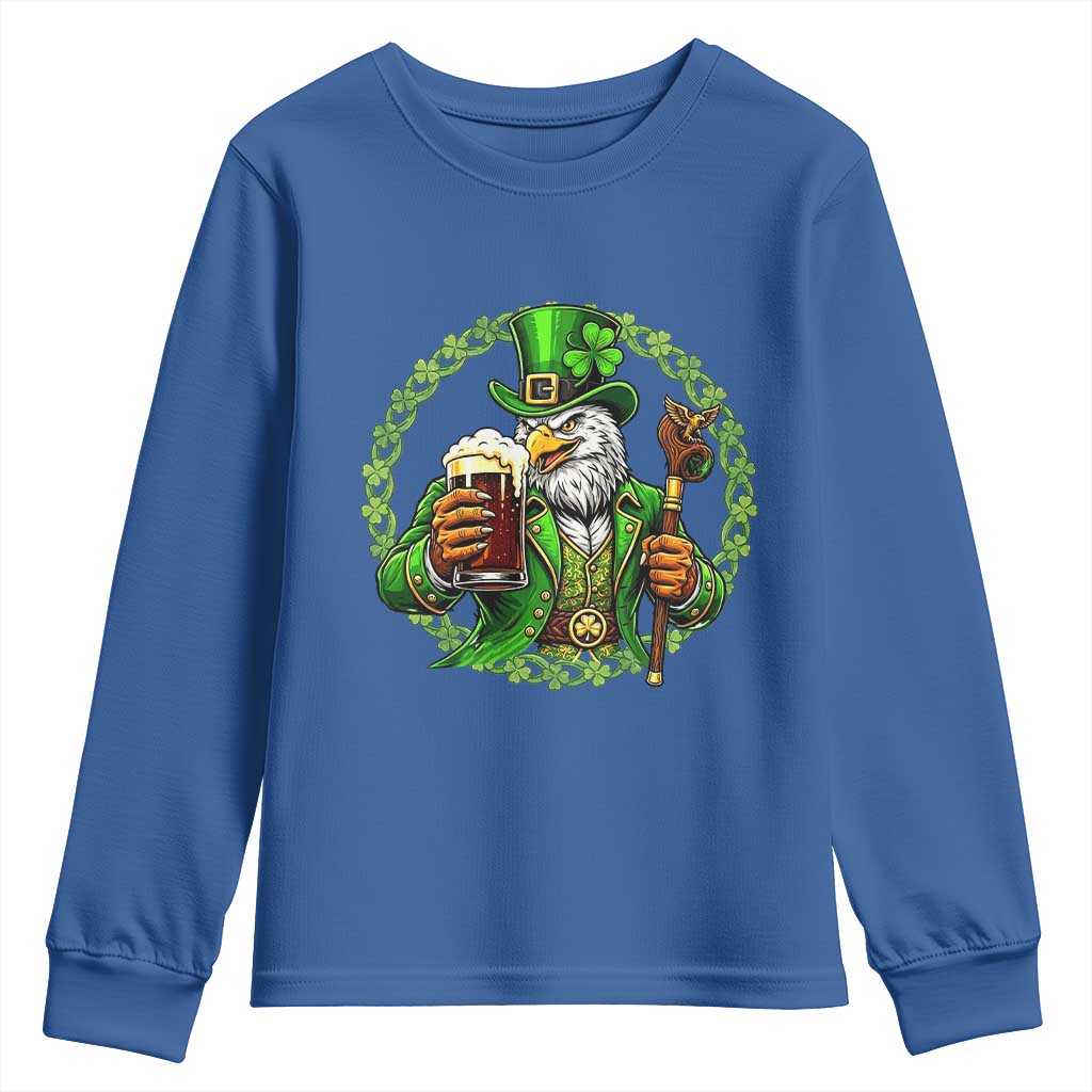 Irish Patriotic Eagle Leprechaun Youth Sweatshirt St Patricks Day Gift TS12 Royal Blue Print Your Wear