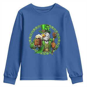 Irish Patriotic Eagle Leprechaun Youth Sweatshirt St Patricks Day Gift TS12 Royal Blue Print Your Wear