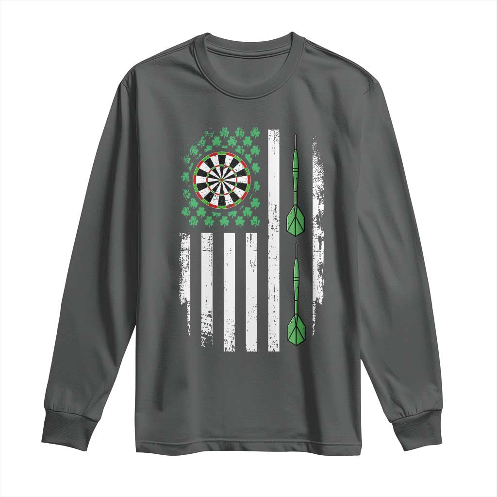 Irish American Darts Shamrock Flag Gift Long Sleeve Shirt TS12 Dark Heather Print Your Wear
