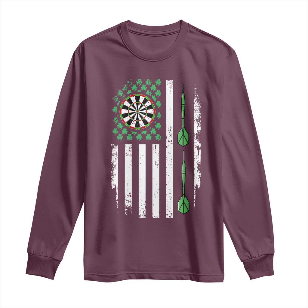 Irish American Darts Shamrock Flag Gift Long Sleeve Shirt TS12 Maroon Print Your Wear