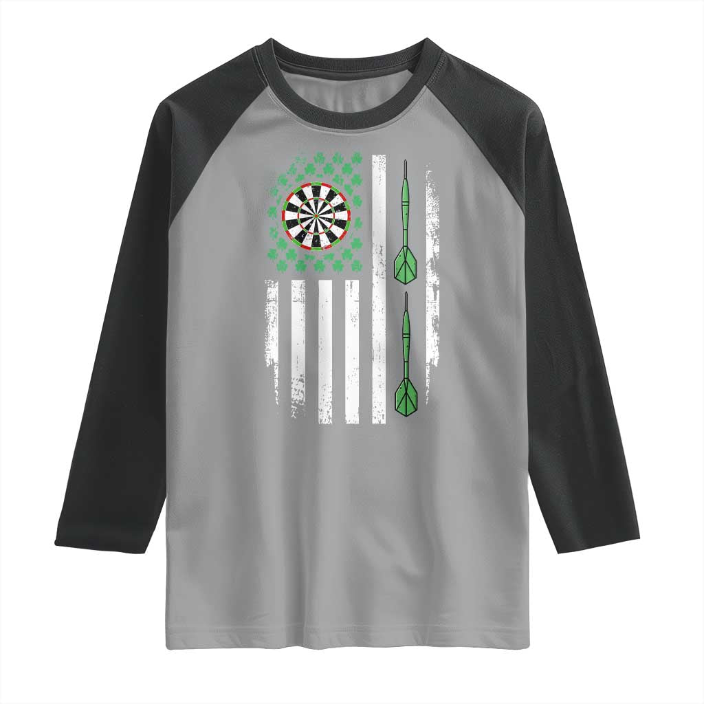 Irish American Darts Shamrock Flag Gift Raglan Shirt TS12 Sport Gray Black Print Your Wear