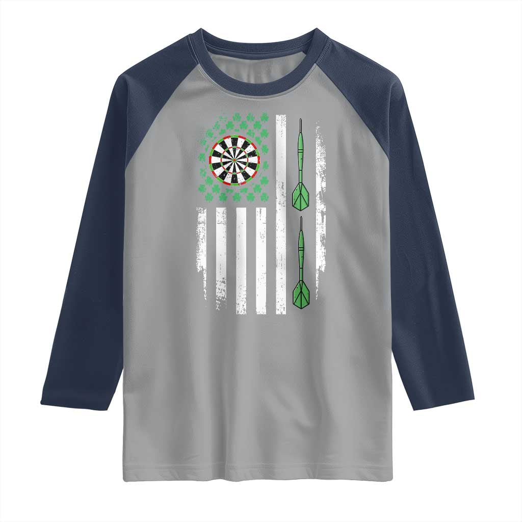 Irish American Darts Shamrock Flag Gift Raglan Shirt TS12 Sport Gray Navy Print Your Wear