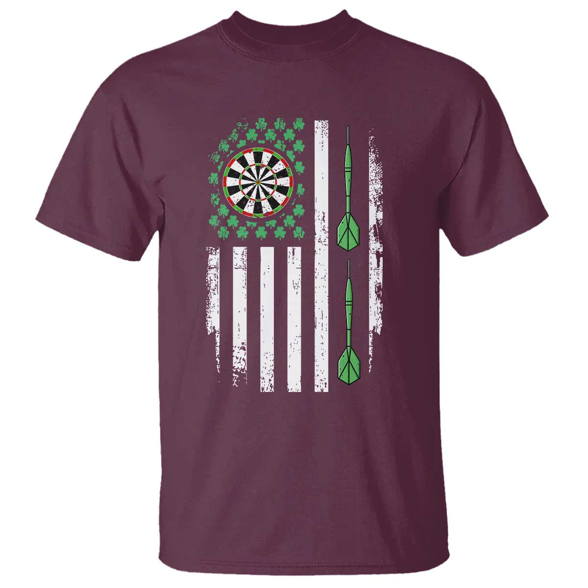 Irish American Darts Shamrock Flag Gift T Shirt TS12 Maroon Print Your Wear