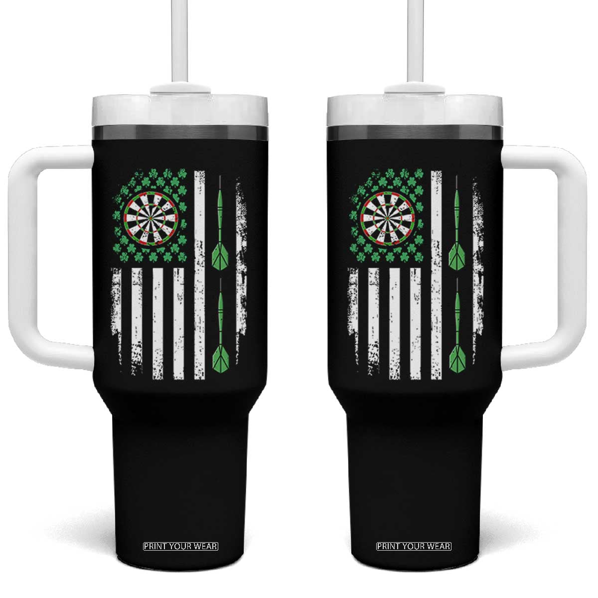 Irish American Darts Shamrock Flag Gift Tumbler With Handle TS12 One Size: 40 oz Black Print Your Wear