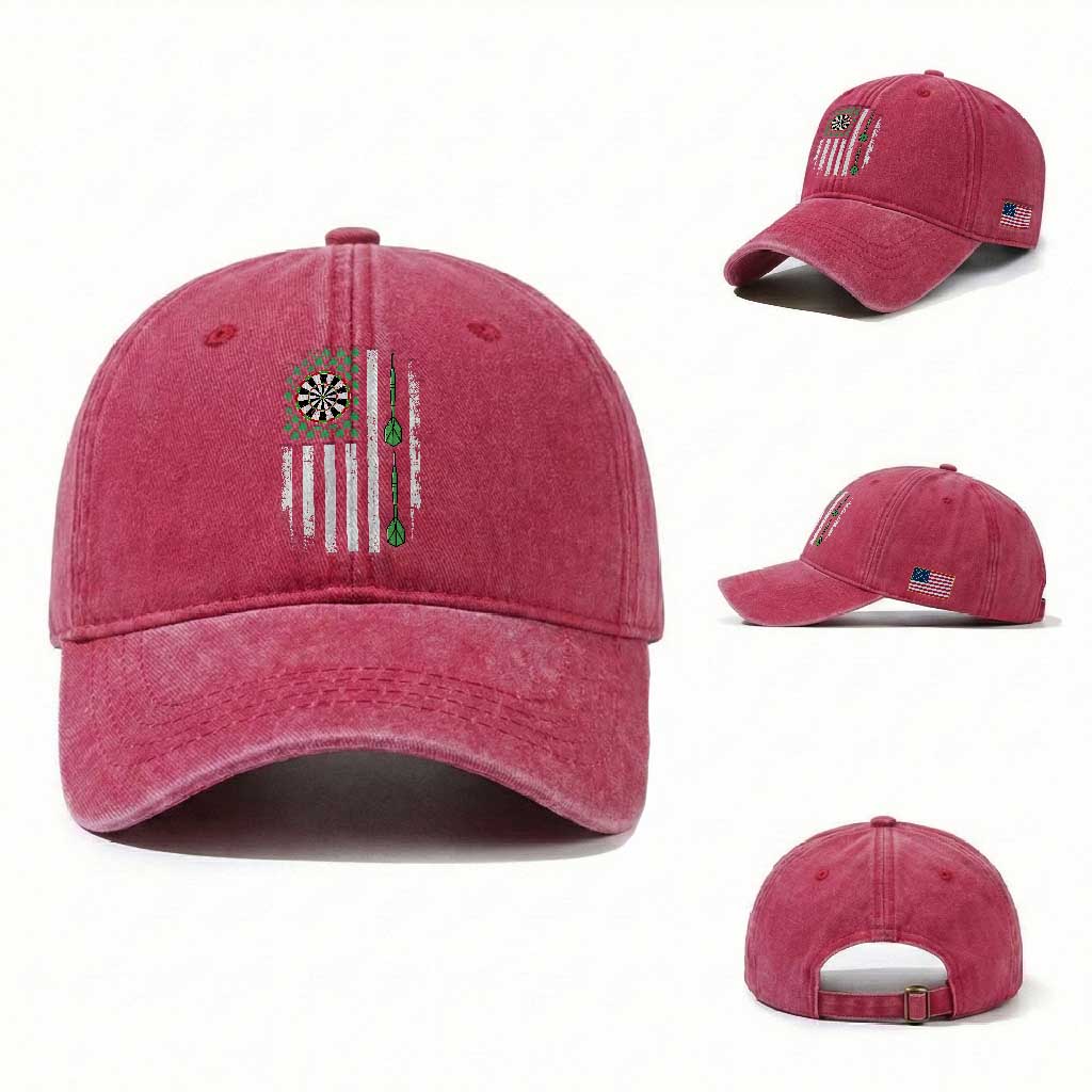 Irish American Darts Shamrock Flag Gift Washed Cotton Baseball Cap TS12 Washed Cap Universal Fit Red Print Your Wear