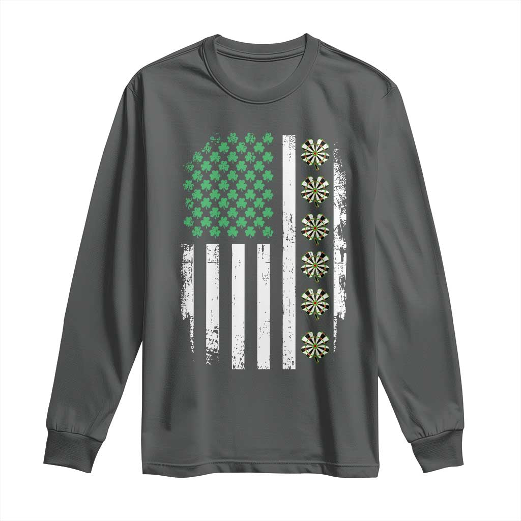 Vintage Shamrock Lucky Darts Long Sleeve Shirt St Patricks Day Gift TS12 Dark Heather Print Your Wear