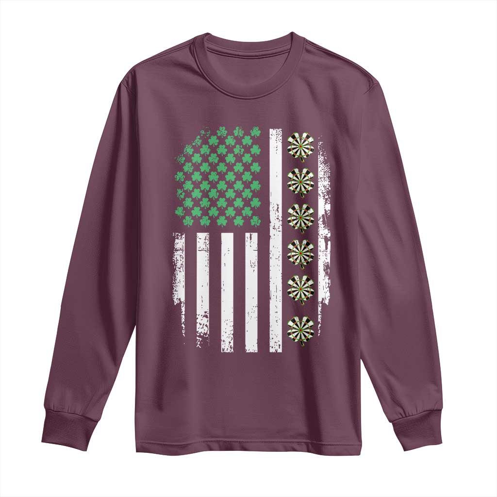 Vintage Shamrock Lucky Darts Long Sleeve Shirt St Patricks Day Gift TS12 Maroon Print Your Wear