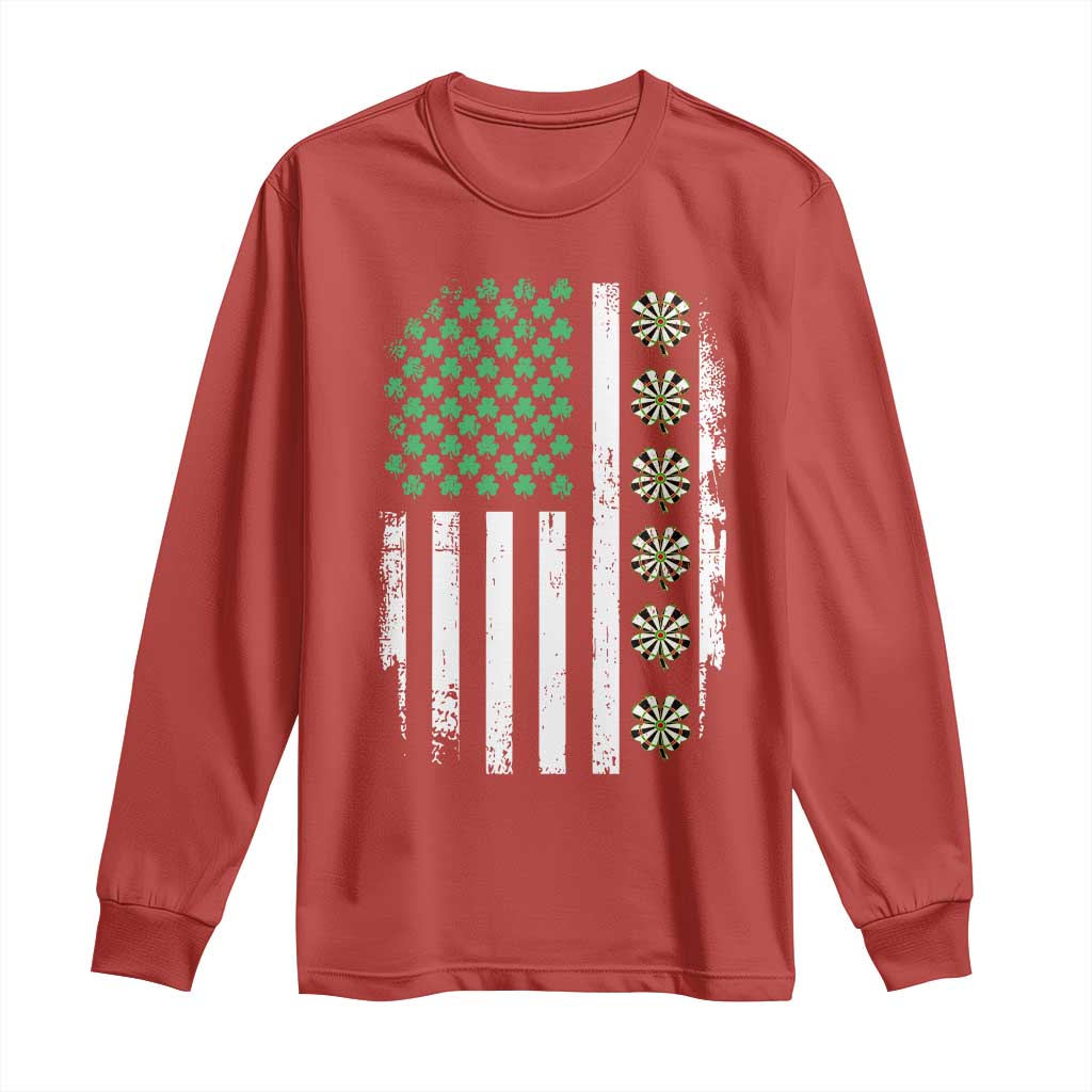 Vintage Shamrock Lucky Darts Long Sleeve Shirt St Patricks Day Gift TS12 Red Print Your Wear