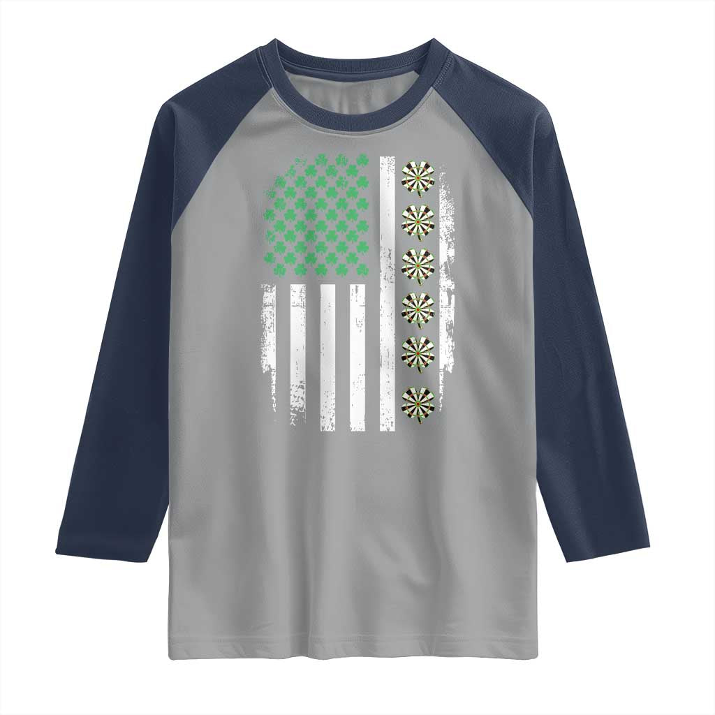 Vintage Shamrock Lucky Darts Raglan Shirt St Patricks Day Gift TS12 Sport Gray Navy Print Your Wear
