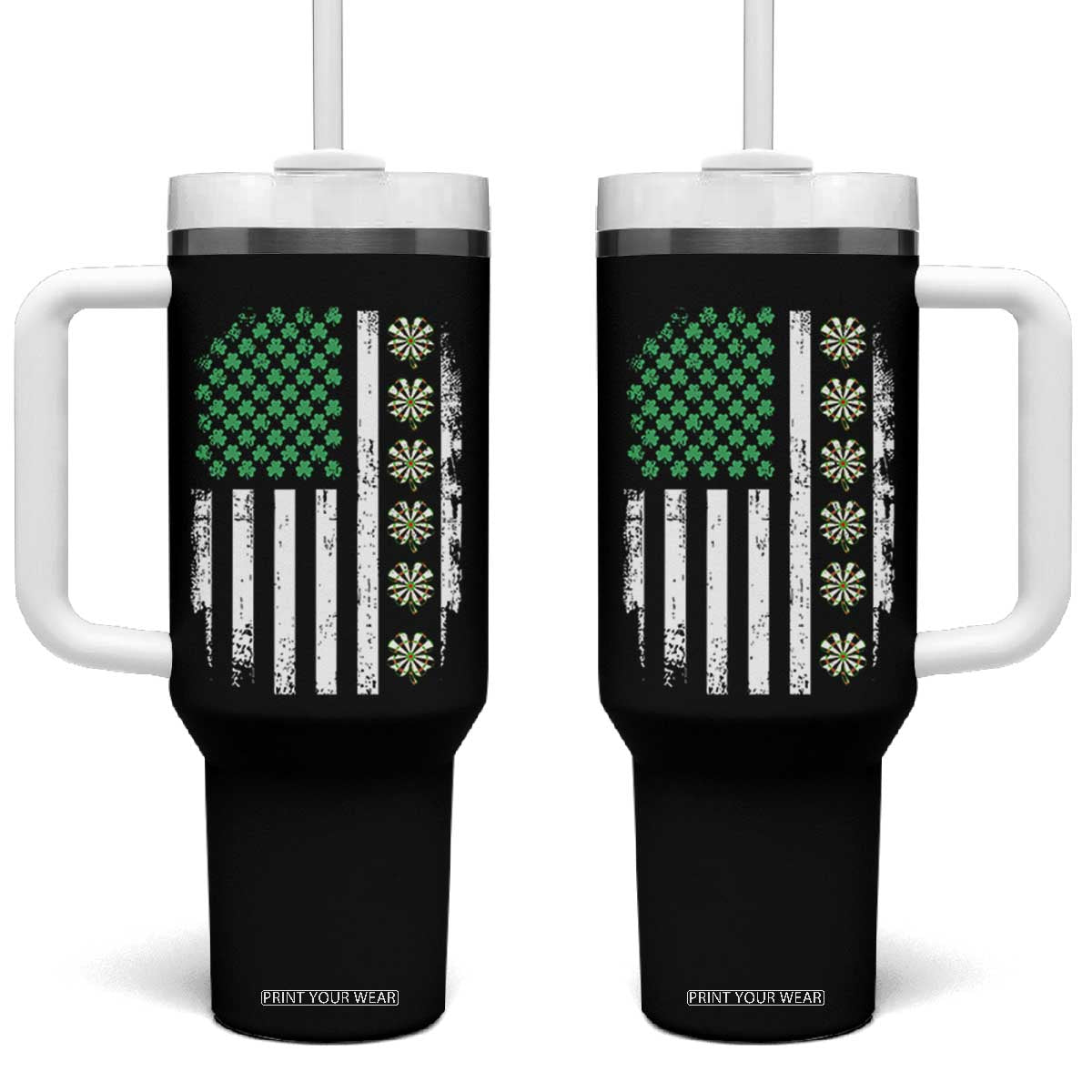 Vintage Shamrock Lucky Darts Tumbler With Handle St Patricks Day Gift TS12 One Size: 40 oz Black Print Your Wear