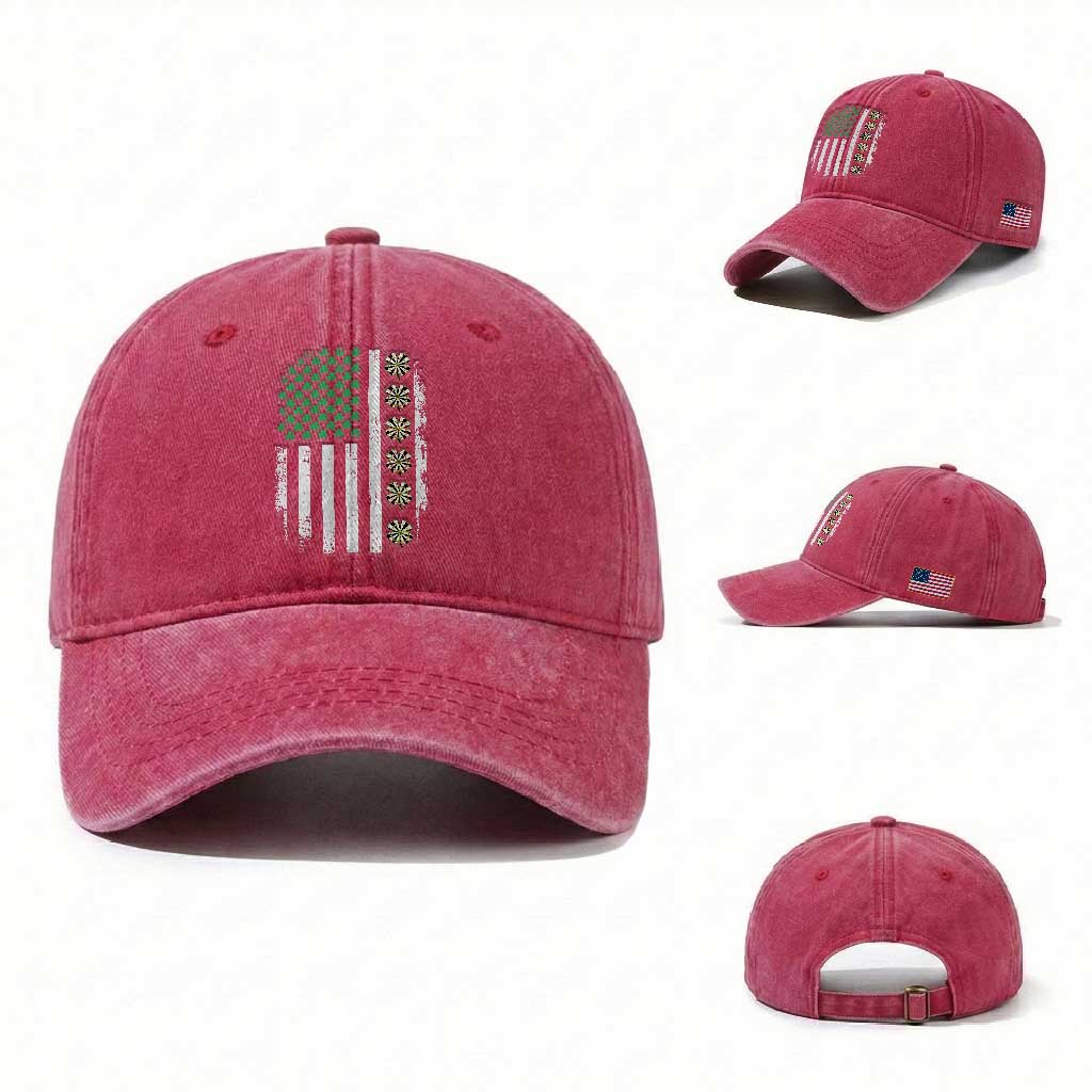 Vintage Shamrock Lucky Darts Washed Cotton Baseball Cap St Patricks Day Gift TS12 Washed Cap Universal Fit Red Print Your Wear