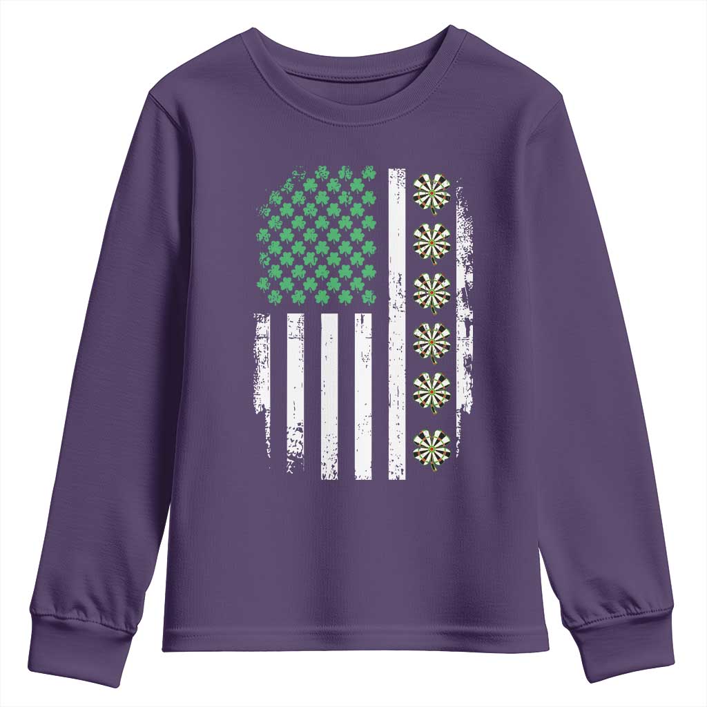 Vintage Shamrock Lucky Darts Youth Sweatshirt St Patricks Day Gift TS12 Purple Print Your Wear