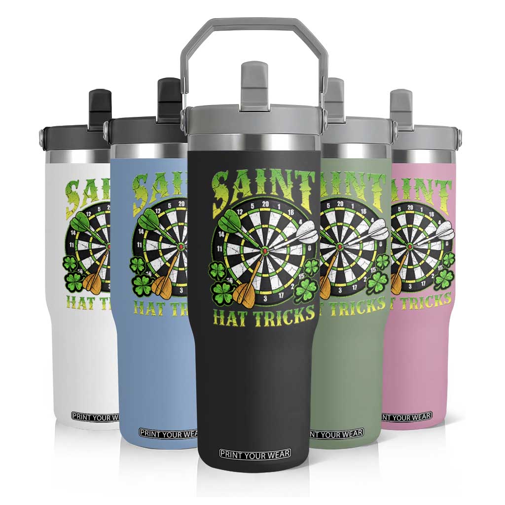 Funny Darts St Patricks Day Gift Flip Straw Tumbler Saint Hat Tricks TS12 Print Your Wear