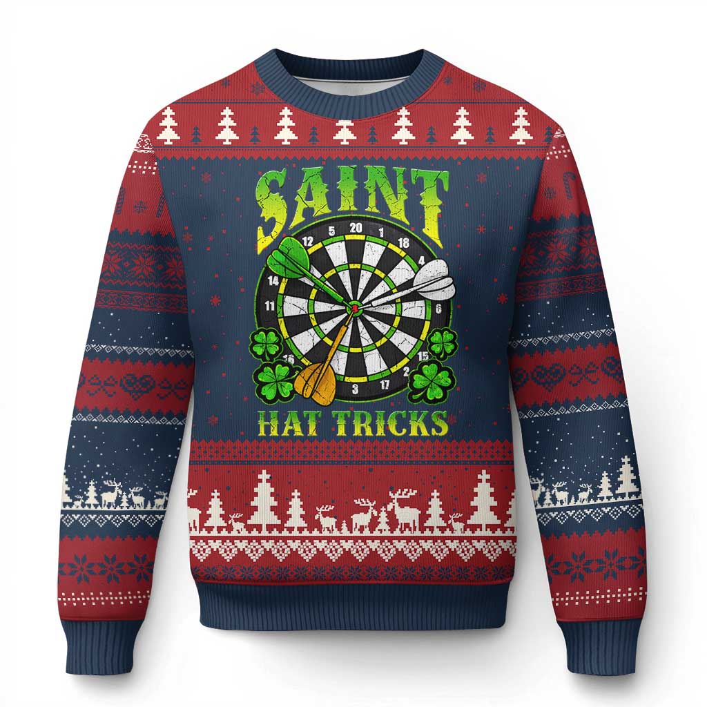 Funny Darts St Patricks Day Gift Ugly Christmas Sweater Saint Hat Tricks TS12 Navy Red Print Your Wear