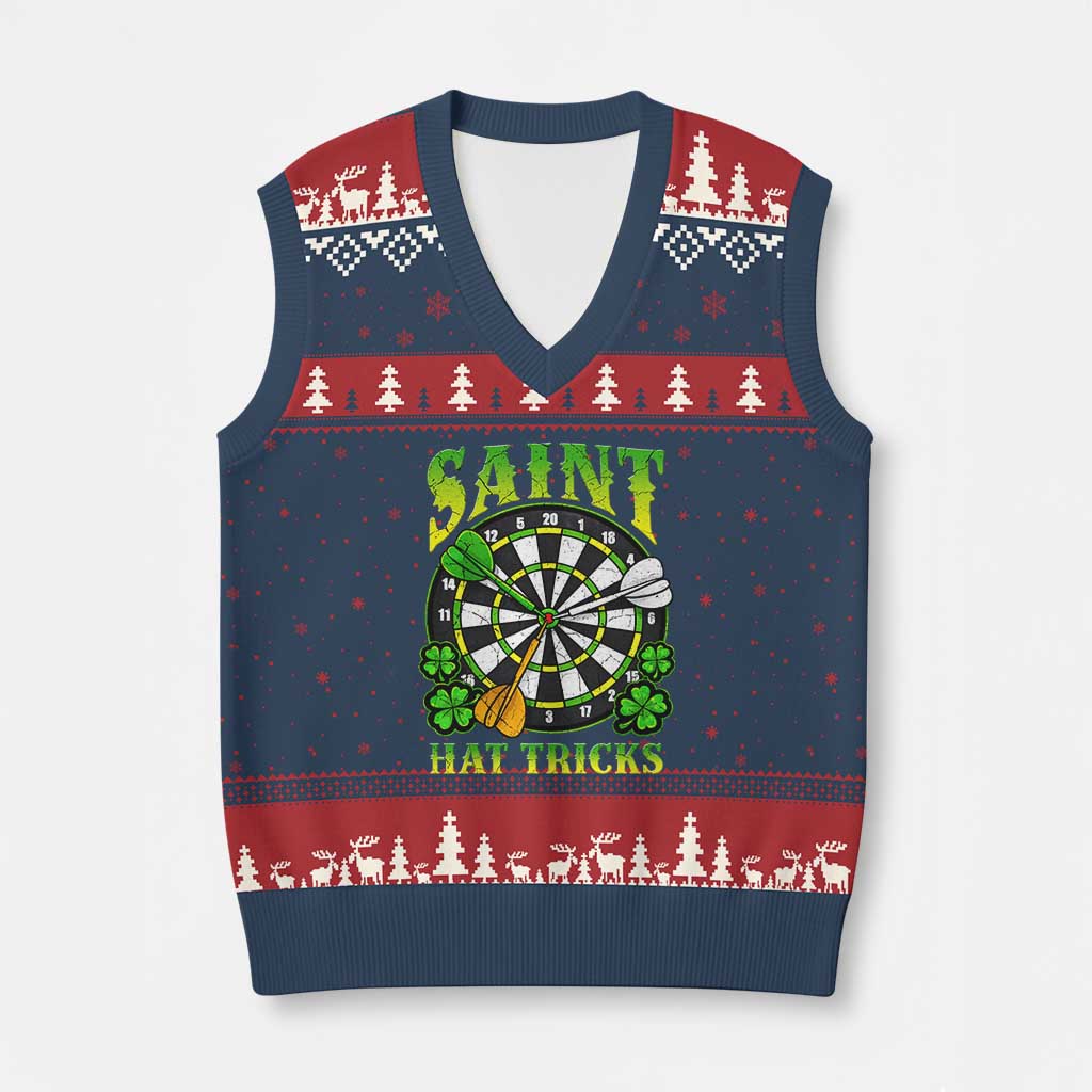 Funny Darts St Patricks Day Gift V-Neck Knit Sweater Vest Saint Hat Tricks TS12 Navy Red Print Your Wear