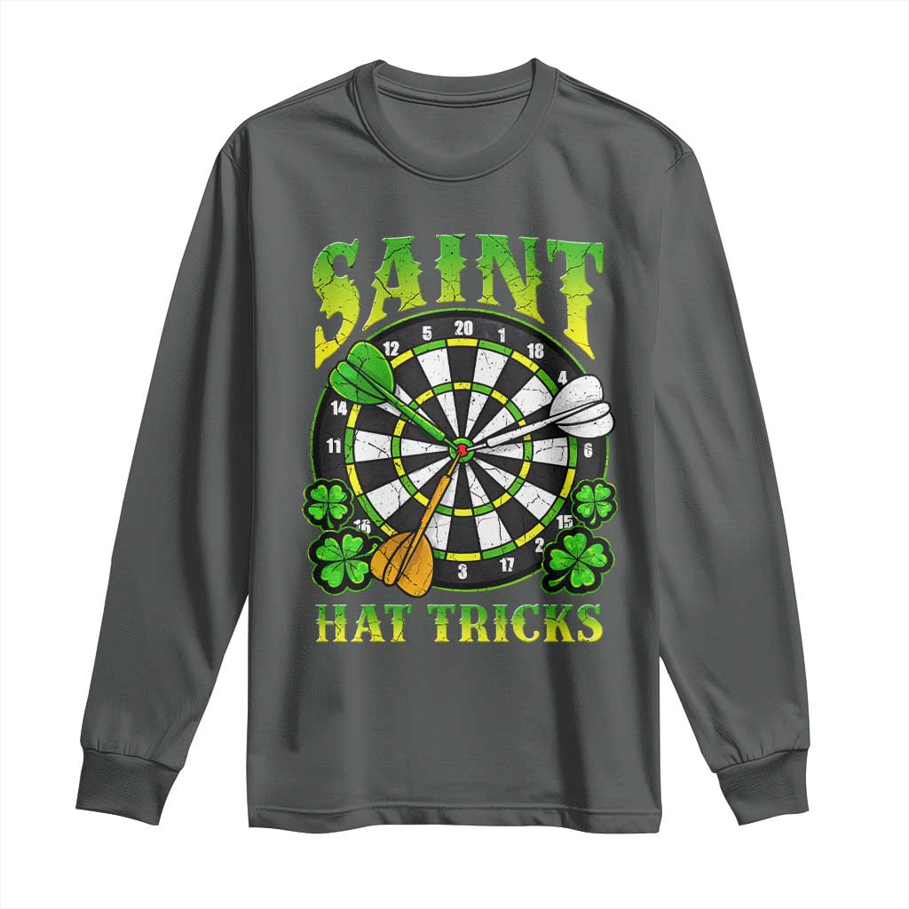 Funny Darts St Patricks Day Gift Long Sleeve Shirt Saint Hat Tricks TS12 Dark Heather Print Your Wear