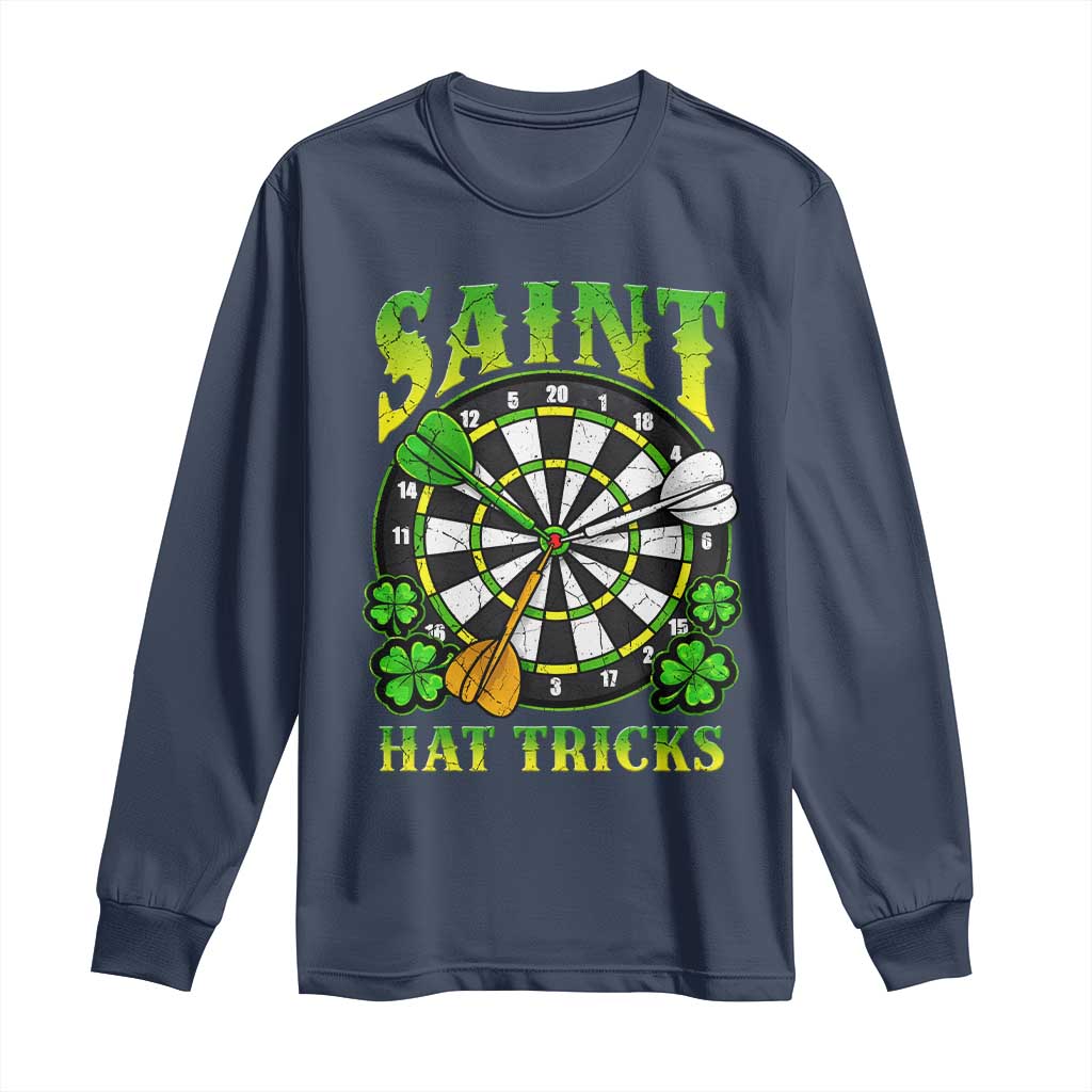 Funny Darts St Patricks Day Gift Long Sleeve Shirt Saint Hat Tricks TS12 Navy Print Your Wear