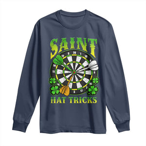 Funny Darts St Patricks Day Gift Long Sleeve Shirt Saint Hat Tricks TS12 Navy Print Your Wear