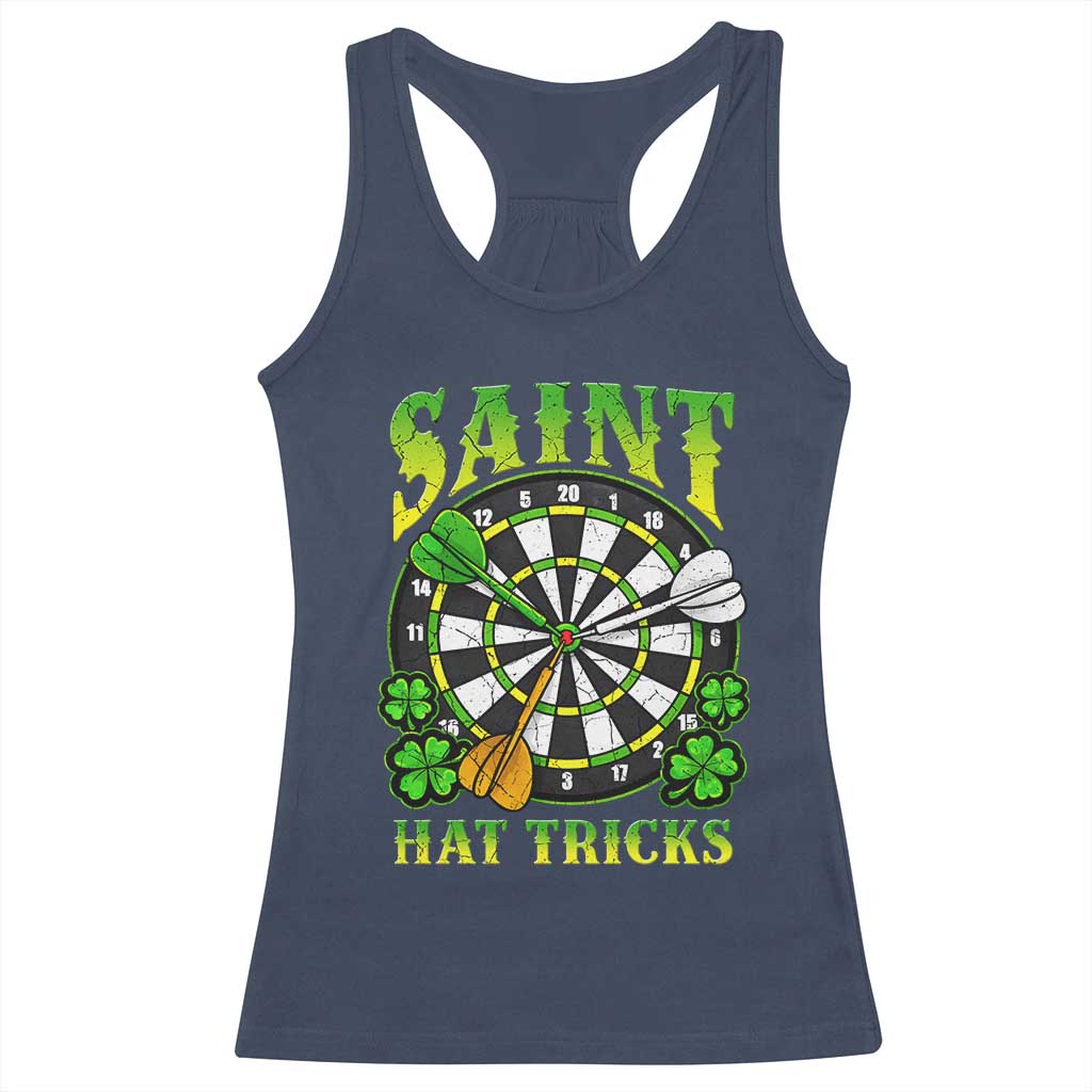 Funny Darts St Patricks Day Gift Racerback Tank Top Saint Hat Tricks TS12 Navy Print Your Wear