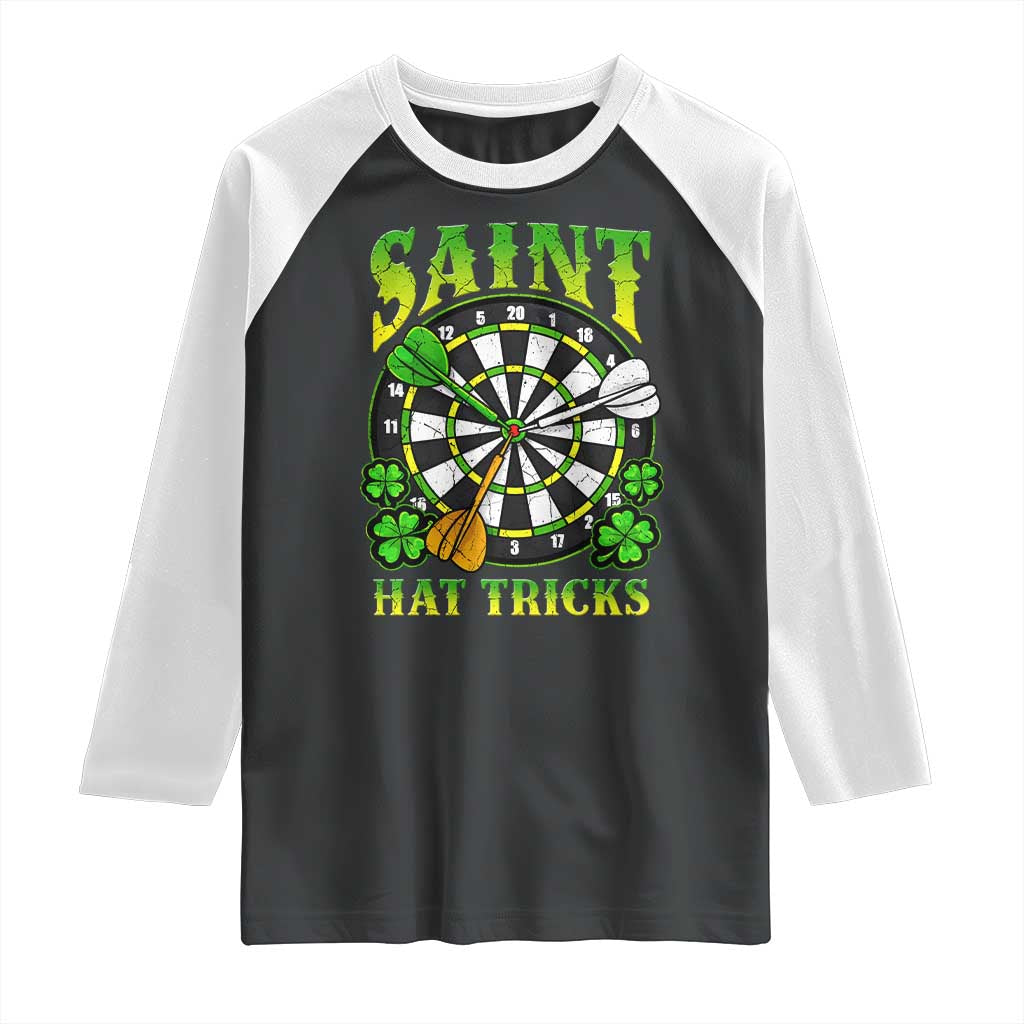 Funny Darts St Patricks Day Gift Raglan Shirt Saint Hat Tricks TS12 Black White Print Your Wear