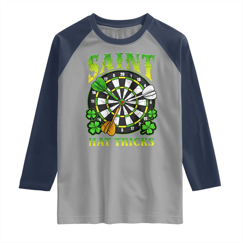 Funny Darts St Patricks Day Gift Raglan Shirt Saint Hat Tricks TS12 Sport Gray Navy Print Your Wear