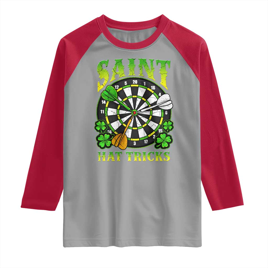 Funny Darts St Patricks Day Gift Raglan Shirt Saint Hat Tricks TS12 Sport Gray Red Print Your Wear