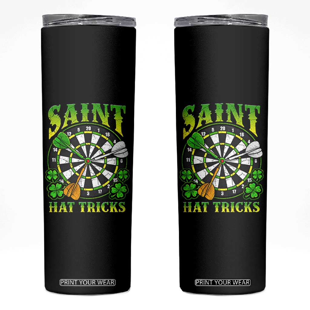 Funny Darts St Patricks Day Gift Skinny Tumbler Saint Hat Tricks TS12 Black Print Your Wear