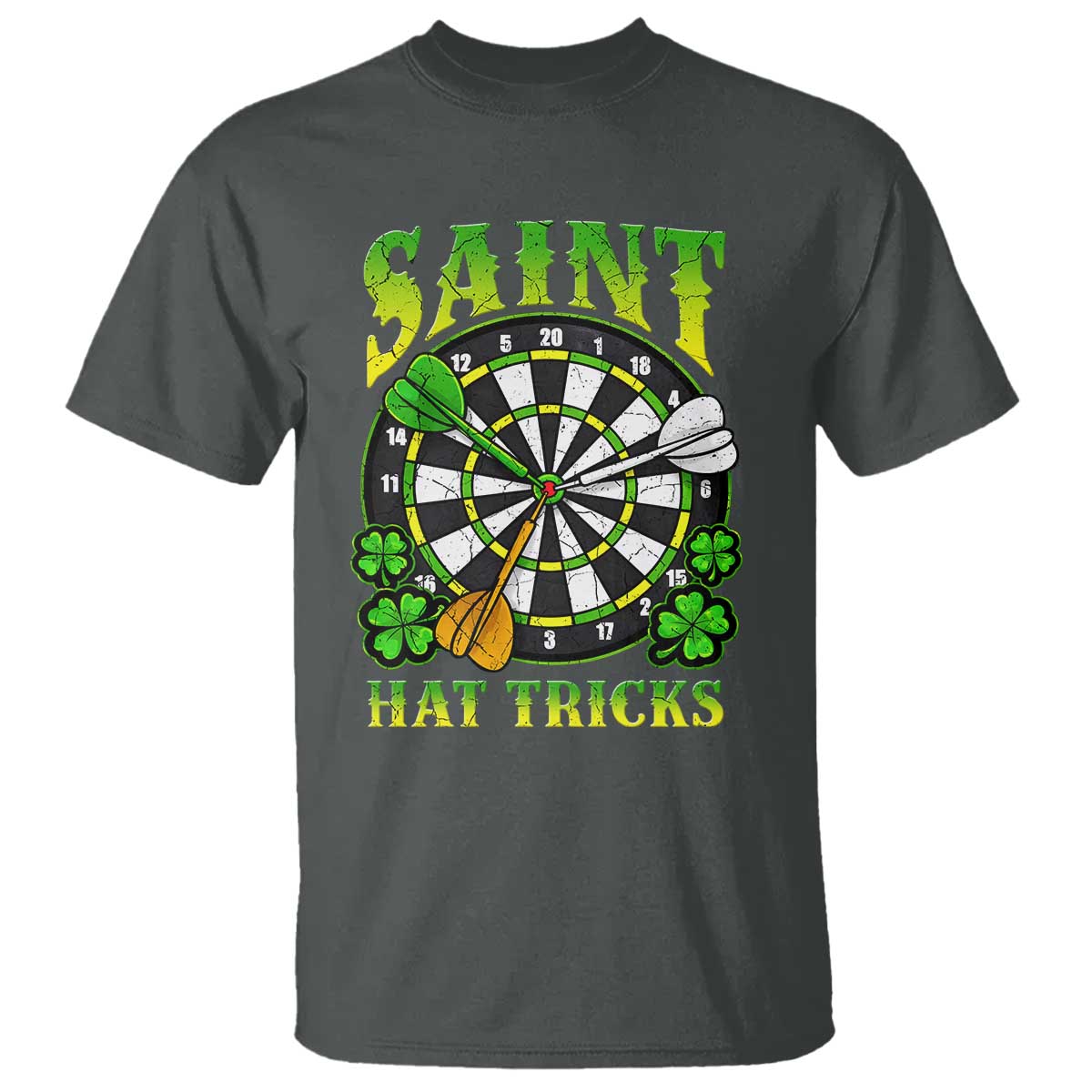 Funny Darts St Patricks Day Gift T Shirt Saint Hat Tricks TS12 Dark Heather Print Your Wear