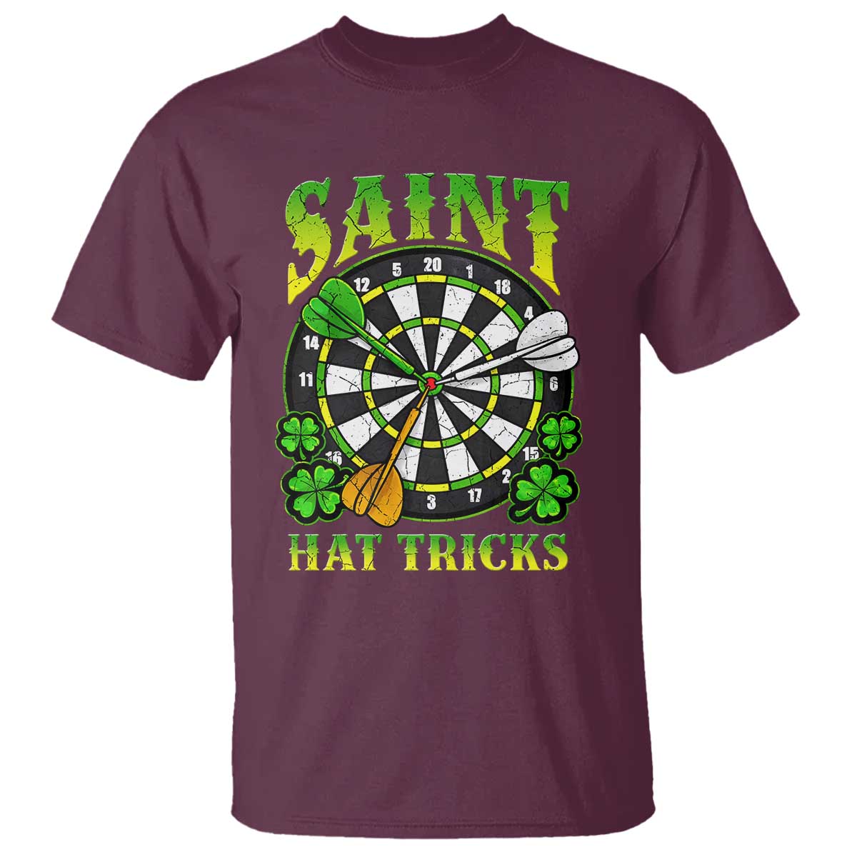 Funny Darts St Patricks Day Gift T Shirt Saint Hat Tricks TS12 Maroon Print Your Wear