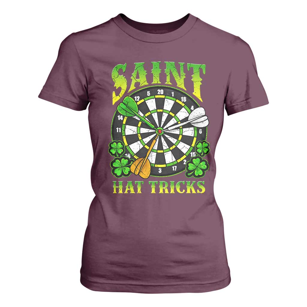Funny Darts St Patricks Day Gift T Shirt For Women Saint Hat Tricks TS12 Maroon Print Your Wear