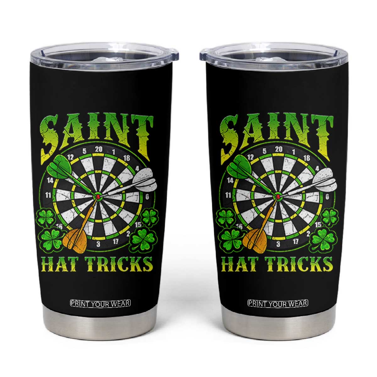 Funny Darts St Patricks Day Gift Tumbler Cup Saint Hat Tricks TS12 Black Print Your Wear