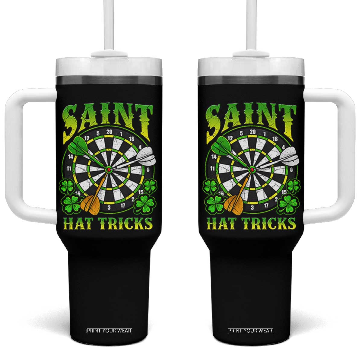 Funny Darts St Patricks Day Gift Tumbler With Handle Saint Hat Tricks TS12 One Size: 40 oz Black Print Your Wear