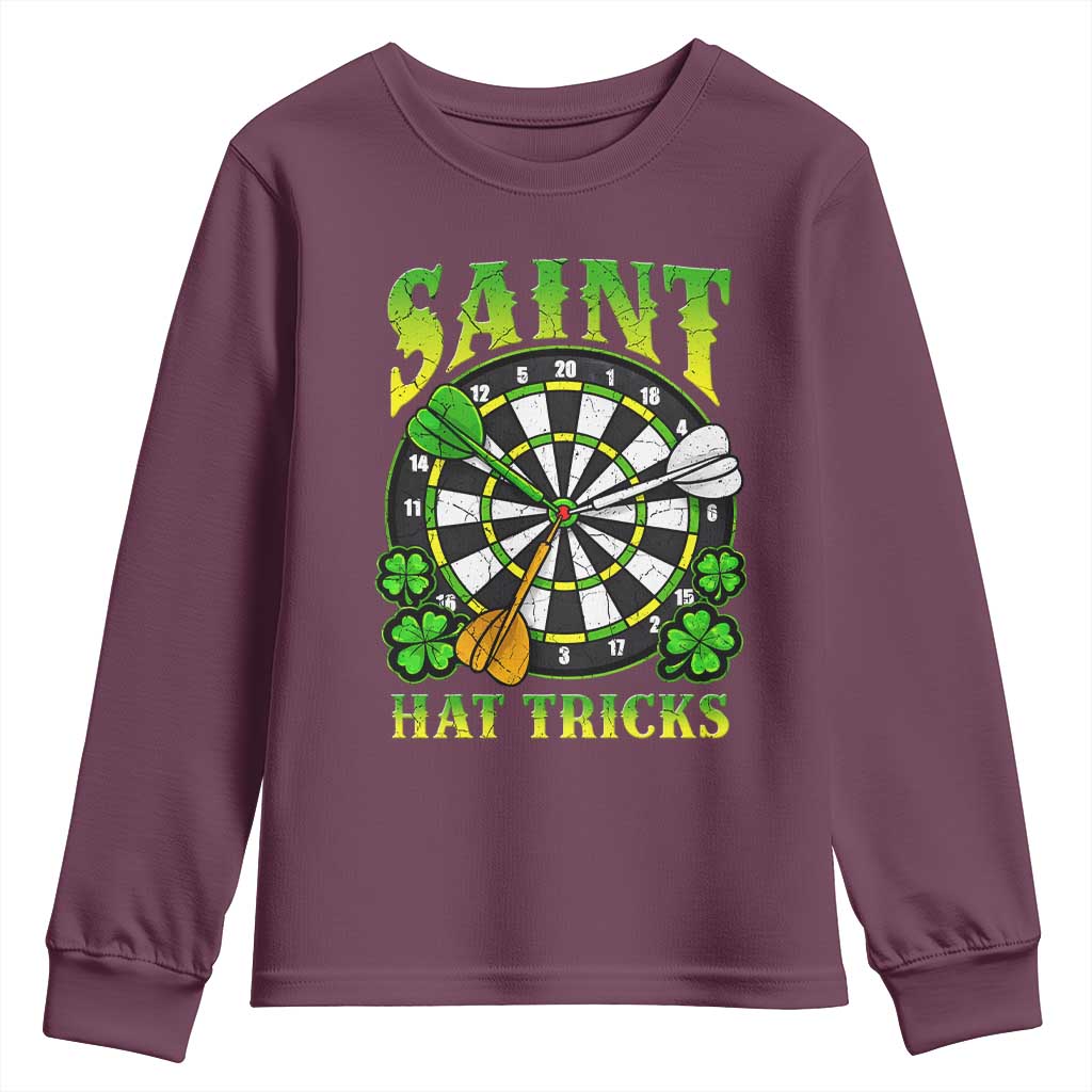 Funny Darts St Patricks Day Gift Youth Sweatshirt Saint Hat Tricks TS12 Maroon Print Your Wear