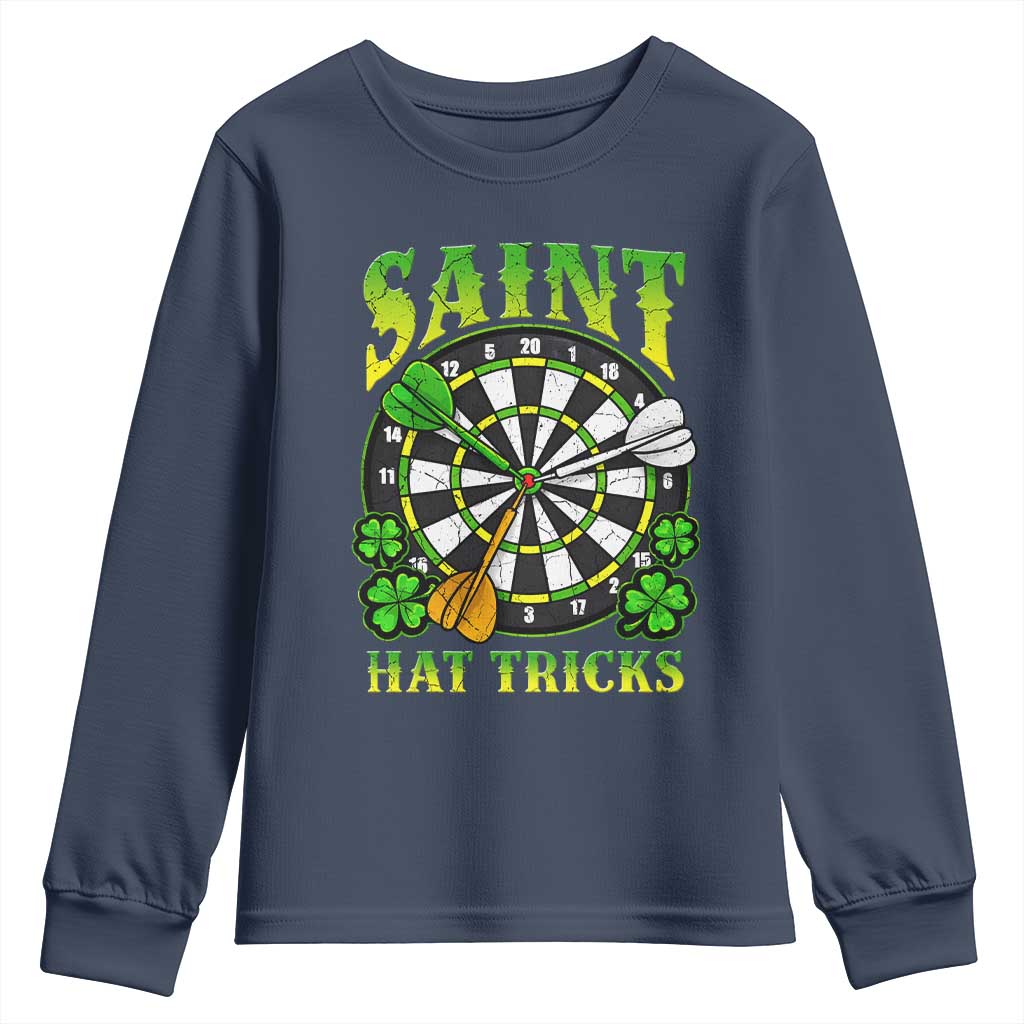 Funny Darts St Patricks Day Gift Youth Sweatshirt Saint Hat Tricks TS12 Navy Print Your Wear