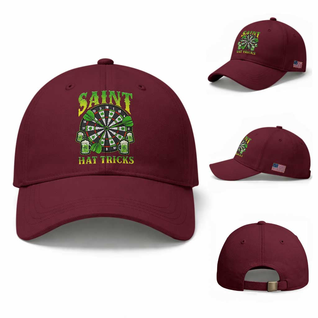 Saint Hat Tricks St Patricks Day Baseball Cap Darts Player Gift TS12 Baseball Cap Universal Fit Maroon Print Your Wear