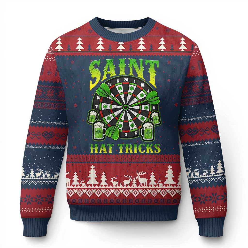 Saint Hat Tricks St Patricks Day Ugly Christmas Sweater Darts Player Gift TS12 Navy Red Print Your Wear