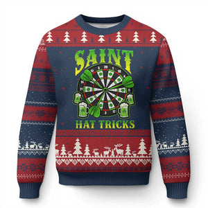 Saint Hat Tricks St Patricks Day Ugly Christmas Sweater Darts Player Gift TS12 Navy Red Print Your Wear