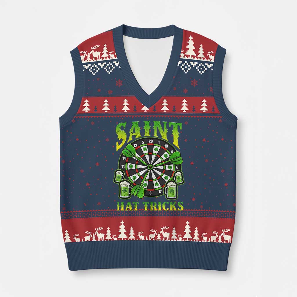 Saint Hat Tricks St Patricks Day V-Neck Knit Sweater Vest Darts Player Gift TS12 Navy Red Print Your Wear