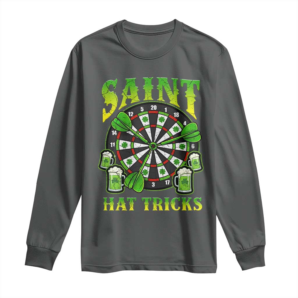 Saint Hat Tricks St Patricks Day Long Sleeve Shirt Darts Player Gift TS12 Dark Heather Print Your Wear