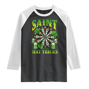 Saint Hat Tricks St Patricks Day Raglan Shirt Darts Player Gift TS12 Black White Print Your Wear