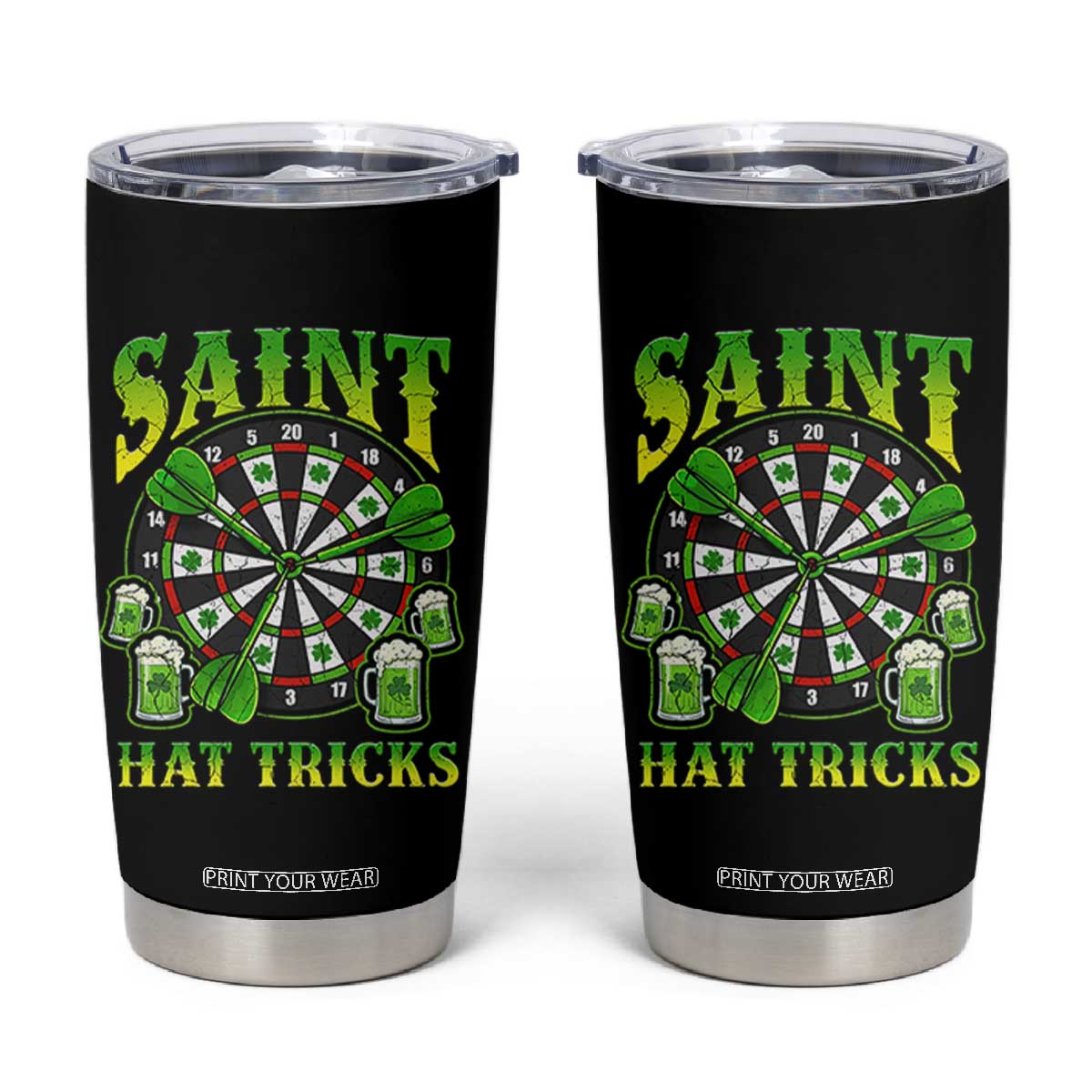 Saint Hat Tricks St Patricks Day Tumbler Cup Darts Player Gift TS12 Black Print Your Wear