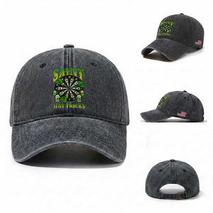 Saint Hat Tricks St Patricks Day Washed Cotton Baseball Cap Darts Player Gift TS12 Washed Cap Universal Fit Dark Gray Print Your Wear