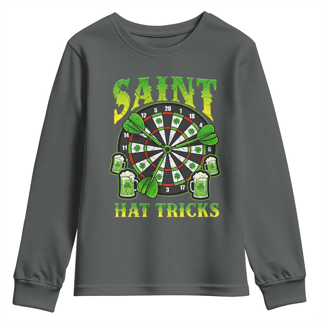 Saint Hat Tricks St Patricks Day Youth Sweatshirt Darts Player Gift TS12 Dark Heather Print Your Wear