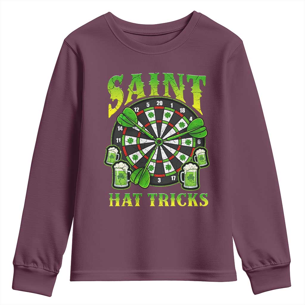 Saint Hat Tricks St Patricks Day Youth Sweatshirt Darts Player Gift TS12 Maroon Print Your Wear