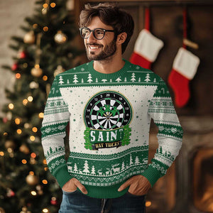 Saint Hat Tricks Ugly Christmas Sweater St Patricks Day Dart Thrower Gift TS12 Beige Green Print Your Wear