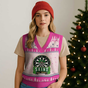 Saint Hat Tricks V-Neck Knit Sweater Vest St Patricks Day Dart Thrower Gift TS12 Hot Pink Print Your Wear