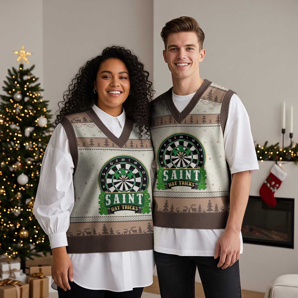 Saint Hat Tricks V-Neck Knit Sweater Vest St Patricks Day Dart Thrower Gift TS12 Mocha Mousse Print Your Wear