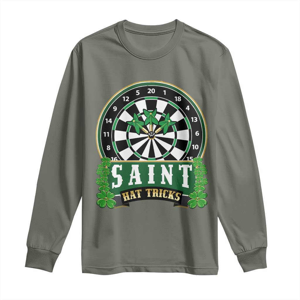 Saint Hat Tricks Long Sleeve Shirt St Patricks Day Dart Thrower Gift TS12 Military Green Print Your Wear