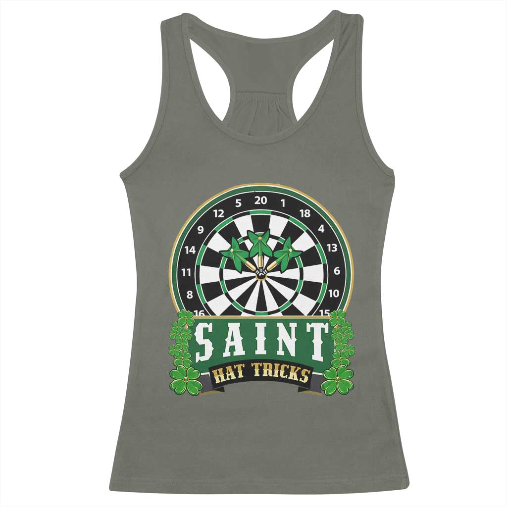 Saint Hat Tricks Racerback Tank Top St Patricks Day Dart Thrower Gift TS12 Military Green Print Your Wear
